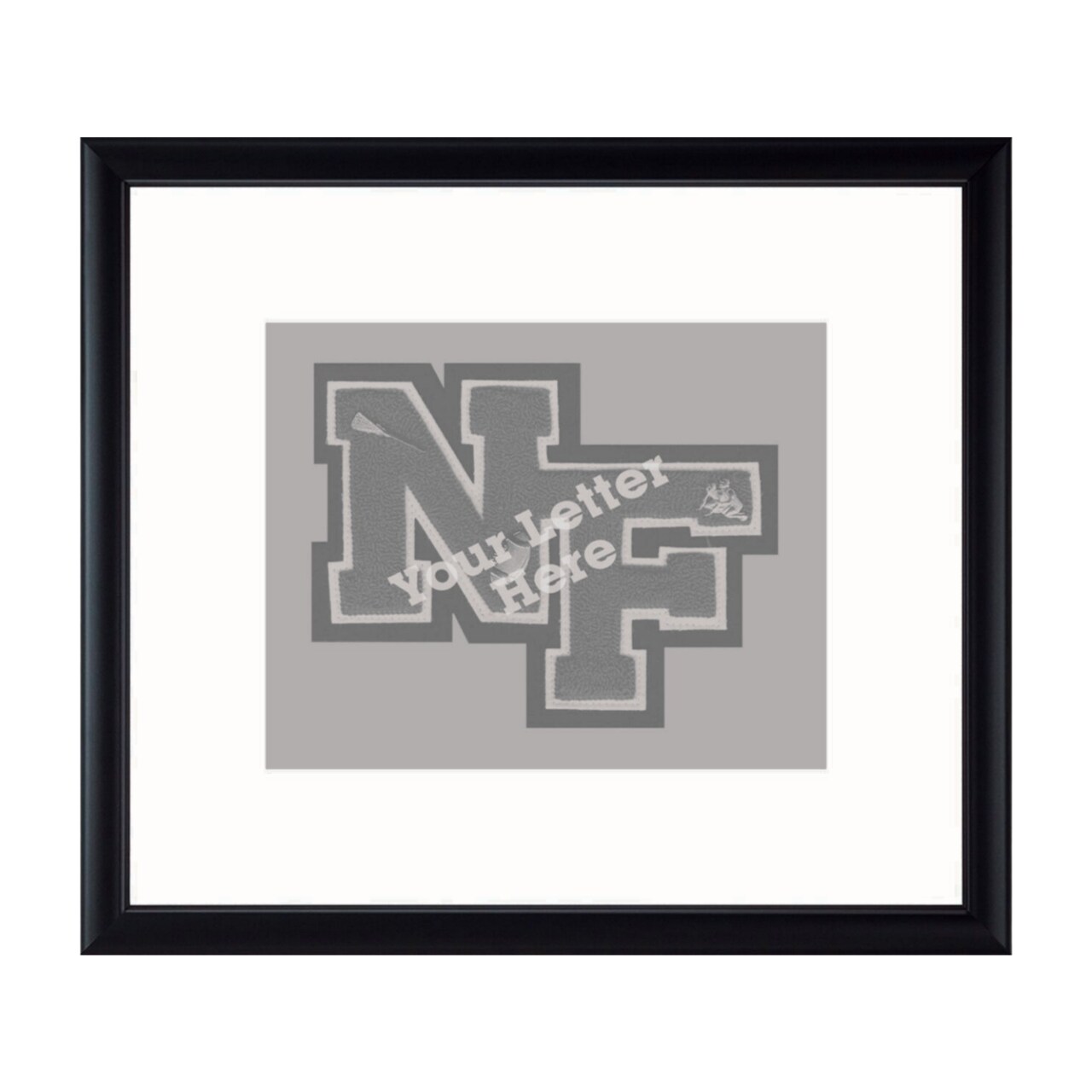 Framerly - 10"w x 8"h Varsity Letter Horizontal Frame - Solid Hardwood Shadowbox in Black Satin Finish with White Matting